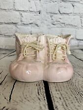 Vtg INARCO Planter Pink Baby Booties Shoes Laces Shower Nursery Japan Stickered picture