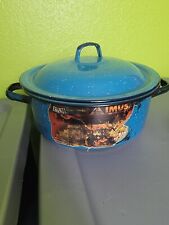 Vintage Camping Spatterware Enamel Enamelware Stock Stew Pot W/ Lid Imusa  picture