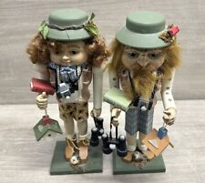 Bird Watcher Pair Couple Nutcracker Doll Toy Soldier Wood Vtg BRN Designs Rare picture