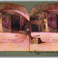 c1900s Naples, Italy Arch Niches Entrance to Catacombs Stereoview Old Tunnel V36 picture