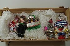 KOMOZJA POLONAISE COLLECTION CIRCUS GLASS SET OF 5 HAND BLOWN ORNAMENTS WOOD BOX picture