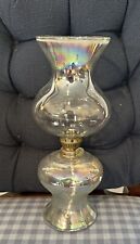 Pair (2) Vintage Iridescent Glass Oil Lamps 12 in Cottage Grandma Core Mantel picture