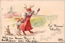 Vintage 1899 HAPPY EASTER Postcard DRESSED RABBITS / Austrian Stamp & Cancel picture
