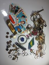Junk Drawer Miscellaneous Lot Rings Knives Belt Buckle Wheat Pennies Sports Card picture