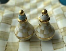 MacKenzie Childs Rare Ceramic Parchment Check Salt & Pepper Shakers picture