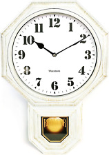 Signature White Antique Mini Pendulum Wall Clock, Simulated Metallic Vintage Tex picture
