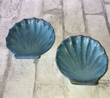 Set Of 2 Vintage Royal Haeger Pottery Blue Sea Shell Trinket Dishes USA picture