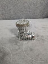 Vintage Glass Mirrored Silver Christmas Ornaments Boot 3” picture