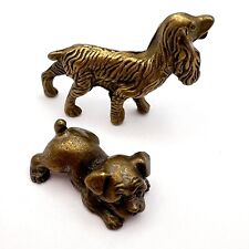 Two Miniature Vintage Collectible Bronze Brass Dogs Statue Figure Signed picture