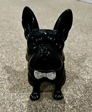 French Bulldog Figurine Statue in Black Porcelain - Large Rhinestone Bow picture
