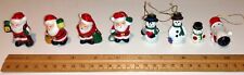 EIGHT SMALL SANTA AND SNOWMAN ORNAMENTS OR FIGURINES, RESIN/WOOD, PRE-OWNED picture