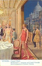 1920s Advertising Postcard Venezia Grand Hotel Elegant Women at Dinner by Canal picture