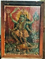 INDIA -  OLD -  COLOURED PRINT OF KALI MATA IN WOODEN FRAME - SIZE 15 