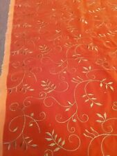 Red Embroidered Velvet Leaves And Vines 3+ Yards picture