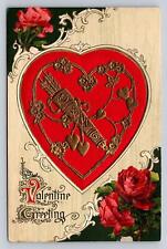 Antique Valentine Schmucker Winsch Embossed Gilt Silk Cupid Arrows Heart Roses A picture