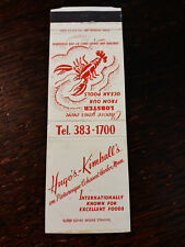 Vintage Matchcover: Hugo's-Kimball's Restaurant, Cohasset Harbor, MA picture