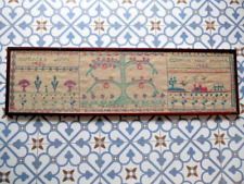 Antique Sampler Family Tree Embroidery on Linen Dated 1924 & Signed 87cm W x 25H picture