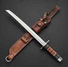 Premium Handmade D2 Steel Tanto Sword with Beautiful Stacked Leather Handle picture