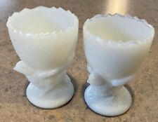 PORTIEUX VALLERYSTHAL :: Antique OPALINE WHITE PEDESTAL 2 3/4” EGG CUPS FRANCE picture