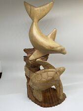 Wood Carving Dolphin and Turtle Sculpture from Indonesia, 