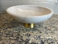 Marble Round Bowl Accent Decor With Flared Base, White And Gold picture