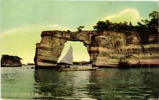 Vintage Postcard- A sailboat on water by an arched rock, Matushima, Japan picture
