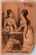 1880s-90s Trade Card, Cooley's Cork Corset, Woman In Corset Looking Into Mirror picture