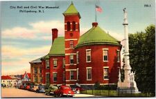 Phillipsburg NJ New Jersey, City Hall, Civil War Memorial, Cars Vintage Postcard picture