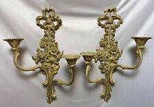 Vintage Pair of Syroco Wood Hollywood Regency 2 Arm Candle Wall Sconces Ribbon picture