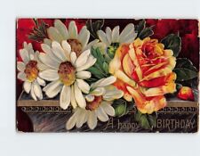 Postcard A happy Birthday with Flowers Art Print picture