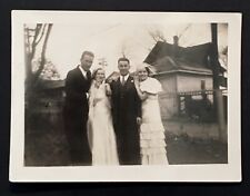 Vintage or Antique Photo of Double Wedding Brides & Grooms Together Outside B&W picture