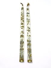TWO Vtg MCM Pair of Lucite Gold Fleck Flake Clear Acrylic 12” Taper Candles picture