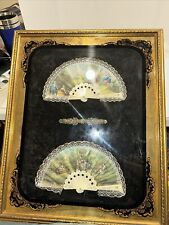 Vtg. & Rare Victorian English? Hand Painted Fans In Large Gold Leaf? Frame 1981? picture