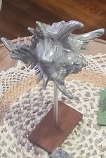 Spiked Conch Sea Shell Metal Sculpture On Wood Display Beach Cottage Decor picture