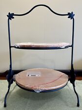Longaberger Wrought Iron 2 Tier Pie Stand w Wood Shelves NEW picture