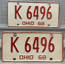 1968 Ohio License Plate Pair Plates K 6496 picture