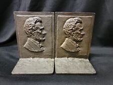 Rare Vintage Pair Cast Iron Bookends Abraham Lincoln picture