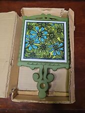 Vtg Green Floral Electric Warming Trivet Ceramic Pottery & Cast Iron Kyowa Retro picture