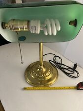 Green Glass Bankers Lawyer Desk Lamp Brass Color Metal Base Vintage picture