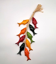 Colorful ceramic fish on rope wall hanging stringer fishing beach nautical decor picture