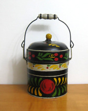 VTG Hand Painted Childs LUNCH PAIL Kit Toleware Berry Enamelware Bail Handle picture