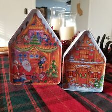 2 Vintage Christmas House Tin Boxes picture