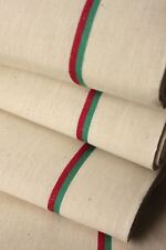 Vintage French Fabric unused linen & cotton red green stripes Christmas material picture