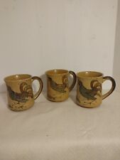 Vintage Stoneware Rooster Coffee Mugs 3 Hand Painted picture