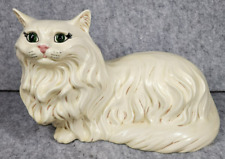 Large White Vintage Beautiful Green Eyes Persian Cat Ceramic 16” Alberta's Molds picture
