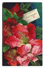 Birthday Greeting Postcard Flowers Embossed c1910 picture