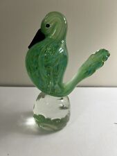 Large 8.5”’ Murano Style BIRD  Green Clear With Sprinkles picture