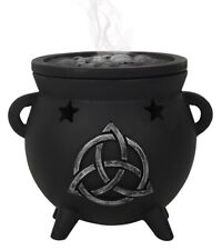 Wicca Sacred Triquetra Symbol Stars Cutout Witch Cauldron Incense Cone Burner picture