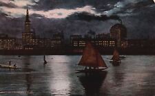 Vintage Postcard 1910's Lakefront Review Buildings at Night Chicago Illinois IL picture