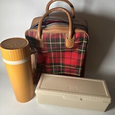 Vintage Red Plaid  Metal Thermos Picnic Set With Cup And Lunch Box picture